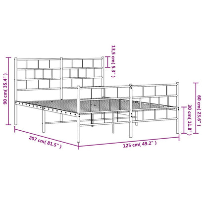 Metal Bed Frame without Mattress with Footboard White 120x200cm