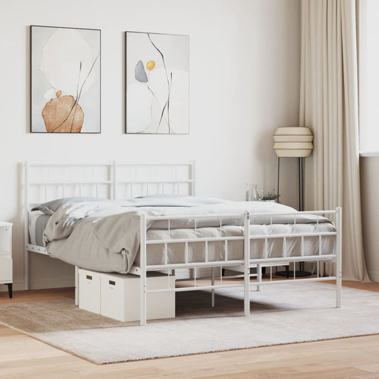 Metal Bed Frame without Mattress with Footboard White 140x190cm