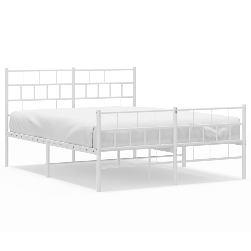 Metal Bed Frame without Mattress with Footboard White 140x200cm