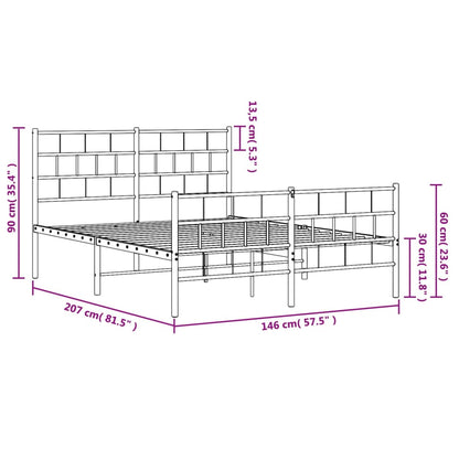 Metal Bed Frame without Mattress with Footboard White 140x200cm