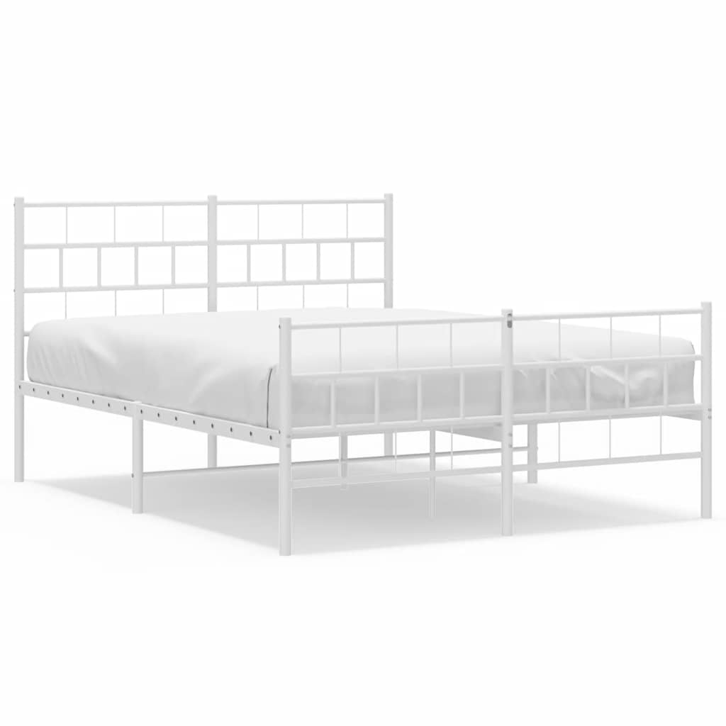 Metal Bed Frame without Mattress with Footboard White 150x200cm