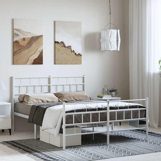 Metal Bed Frame without Mattress with Footboard White 150x200cm