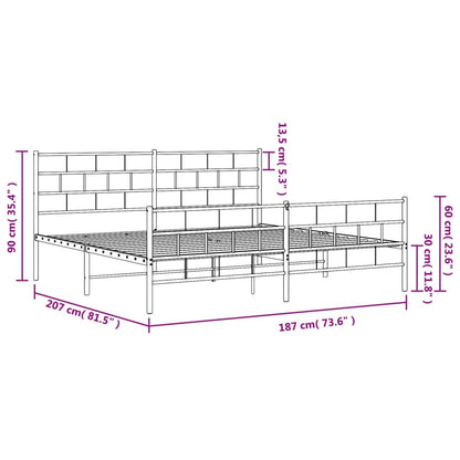 Metal Bed Frame without Mattress with Footboard White 180x200cm