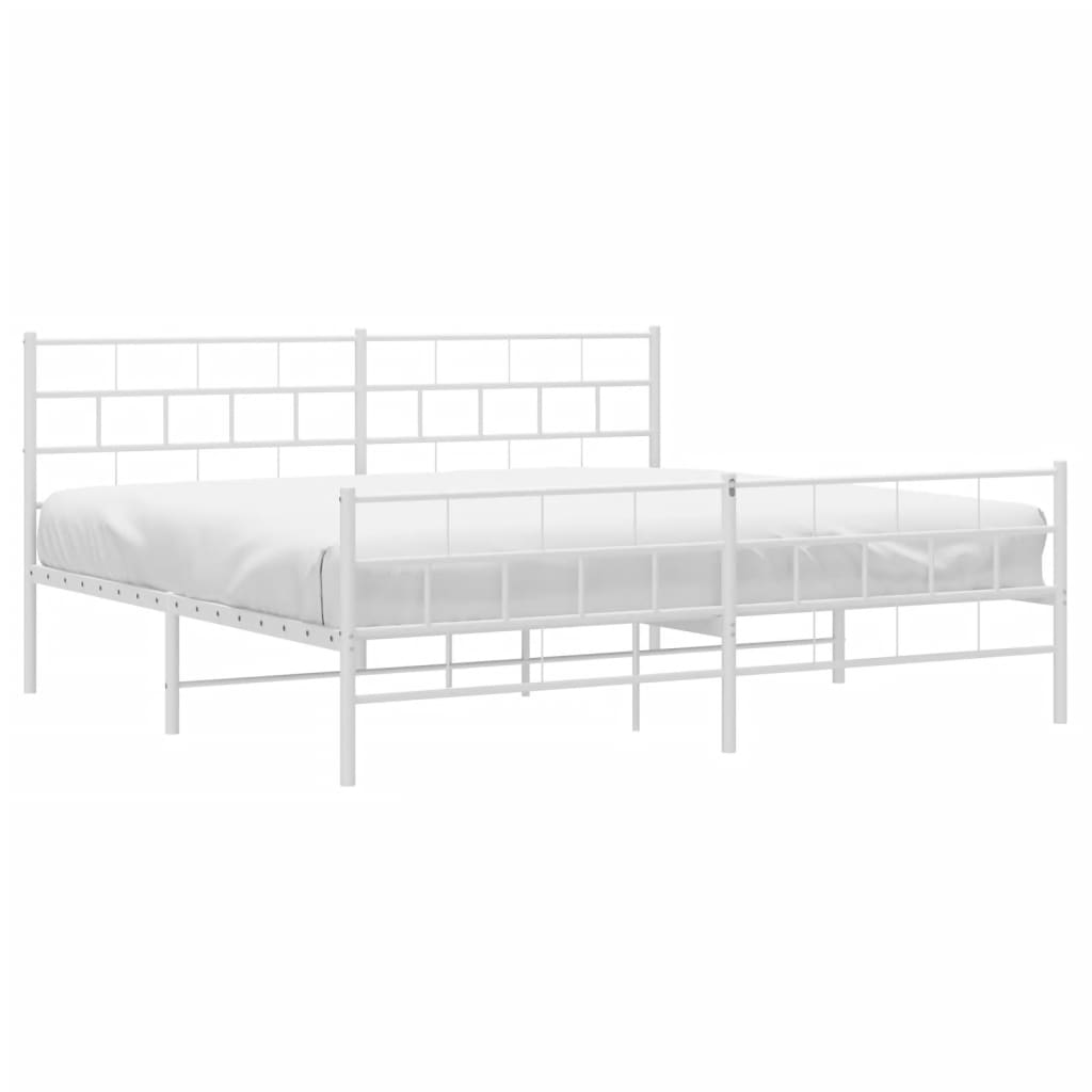 Metal Bed Frame without Mattress with Footboard White 200x200cm