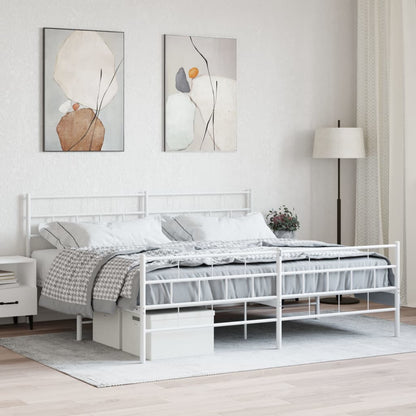 Metal Bed Frame without Mattress with Footboard White 200x200cm