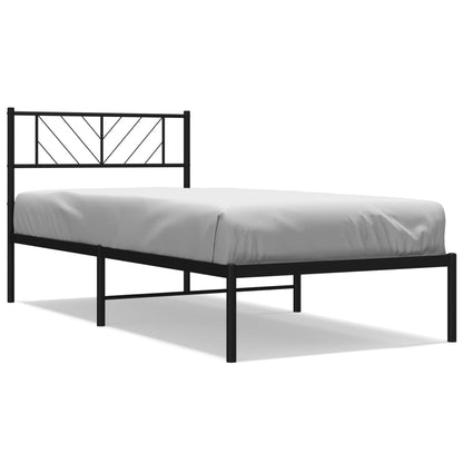 Metal Bed Frame without Mattress with Headboard Black 75x190cm