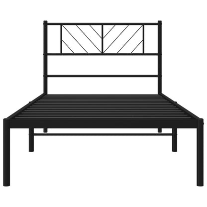 Metal Bed Frame without Mattress with Headboard Black 75x190cm
