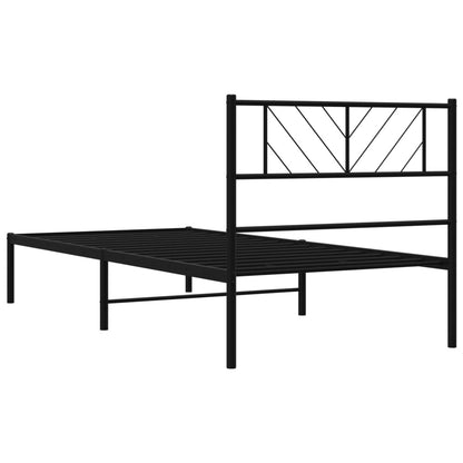 Metal Bed Frame without Mattress with Headboard Black 75x190cm
