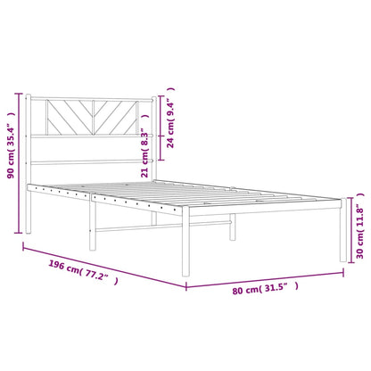 Metal Bed Frame without Mattress with Headboard Black 75x190cm