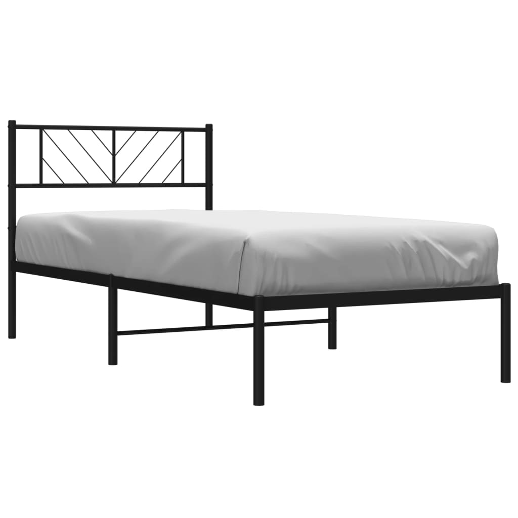 Metal Bed Frame without Mattress with Headboard Black 90x200cm