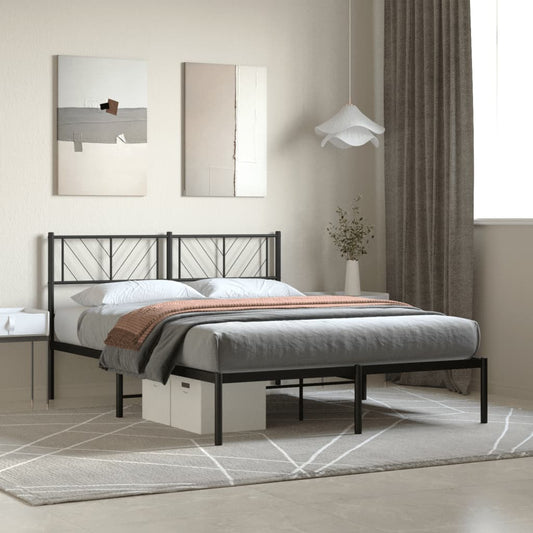 Metal Bed Frame without Mattress with Headboard Black 120x200cm