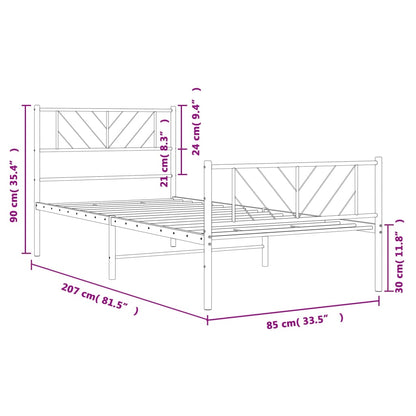 Metal Bed Frame without Mattress with Footboard Black 80x200cm