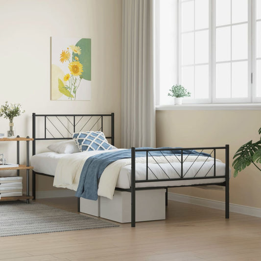 Metal Bed Frame without Mattress with Footboard Black 80x200cm