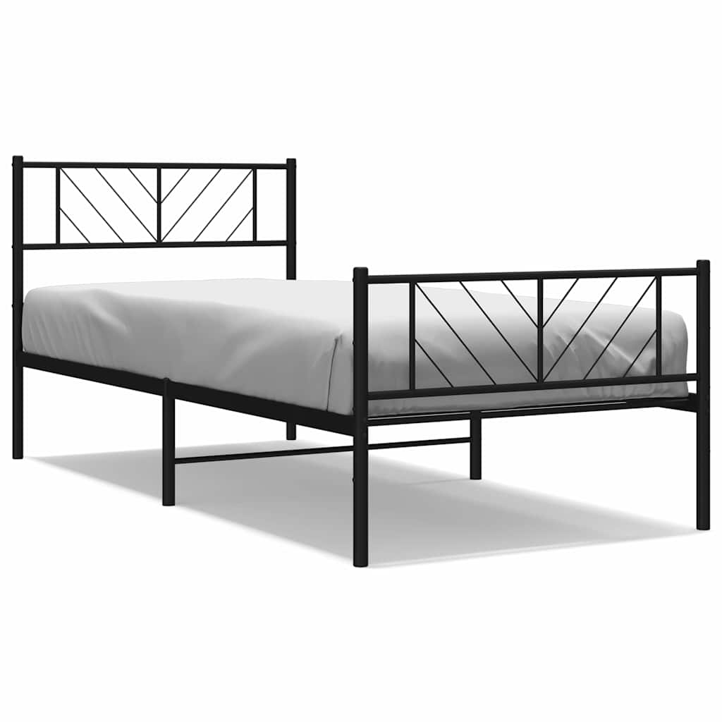 Metal Bed Frame without Mattress with Footboard Black 100x190cm