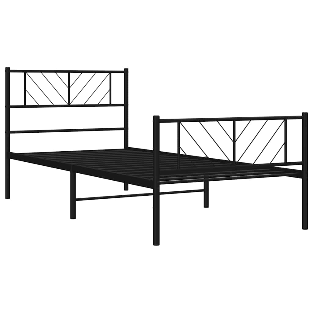 Metal Bed Frame without Mattress with Footboard Black 100x190cm