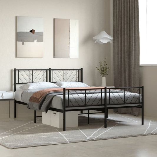 Metal Bed Frame without Mattress with Footboard Black 160x200cm