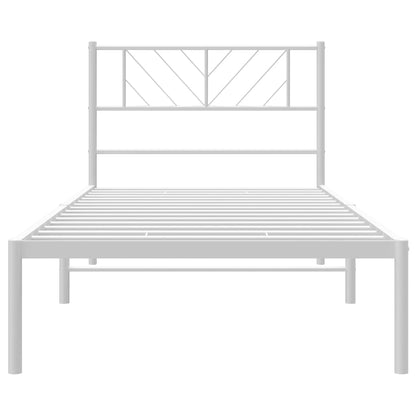 Metal Bed Frame without Mattress with Headboard White 75x190cm