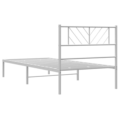 Metal Bed Frame without Mattress with Headboard White 75x190cm