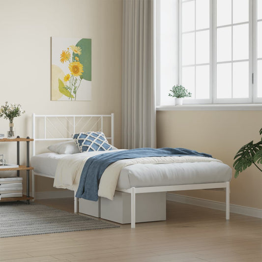 Metal Bed Frame without Mattress with Headboard White 75x190cm