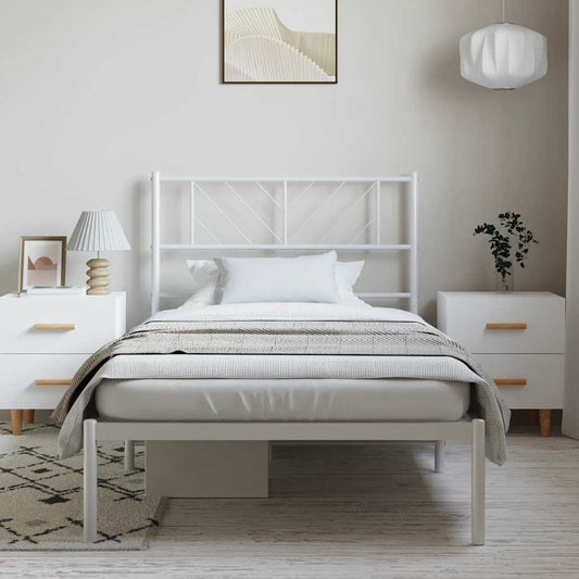Metal Bed Frame without Mattress with Headboard White 100x200cm
