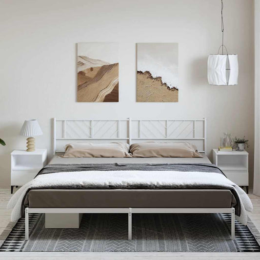 Metal Bed Frame without Mattress with Headboard White 183x213cm