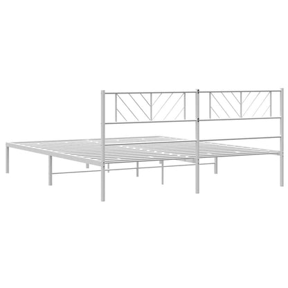 Metal Bed Frame without Mattress with Headboard White 193x203cm