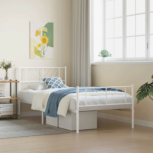 Metal Bed Frame without Mattress with Footboard White 90x200cm