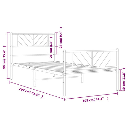 Metal Bed Frame without Mattress with Footboard White 100x200cm