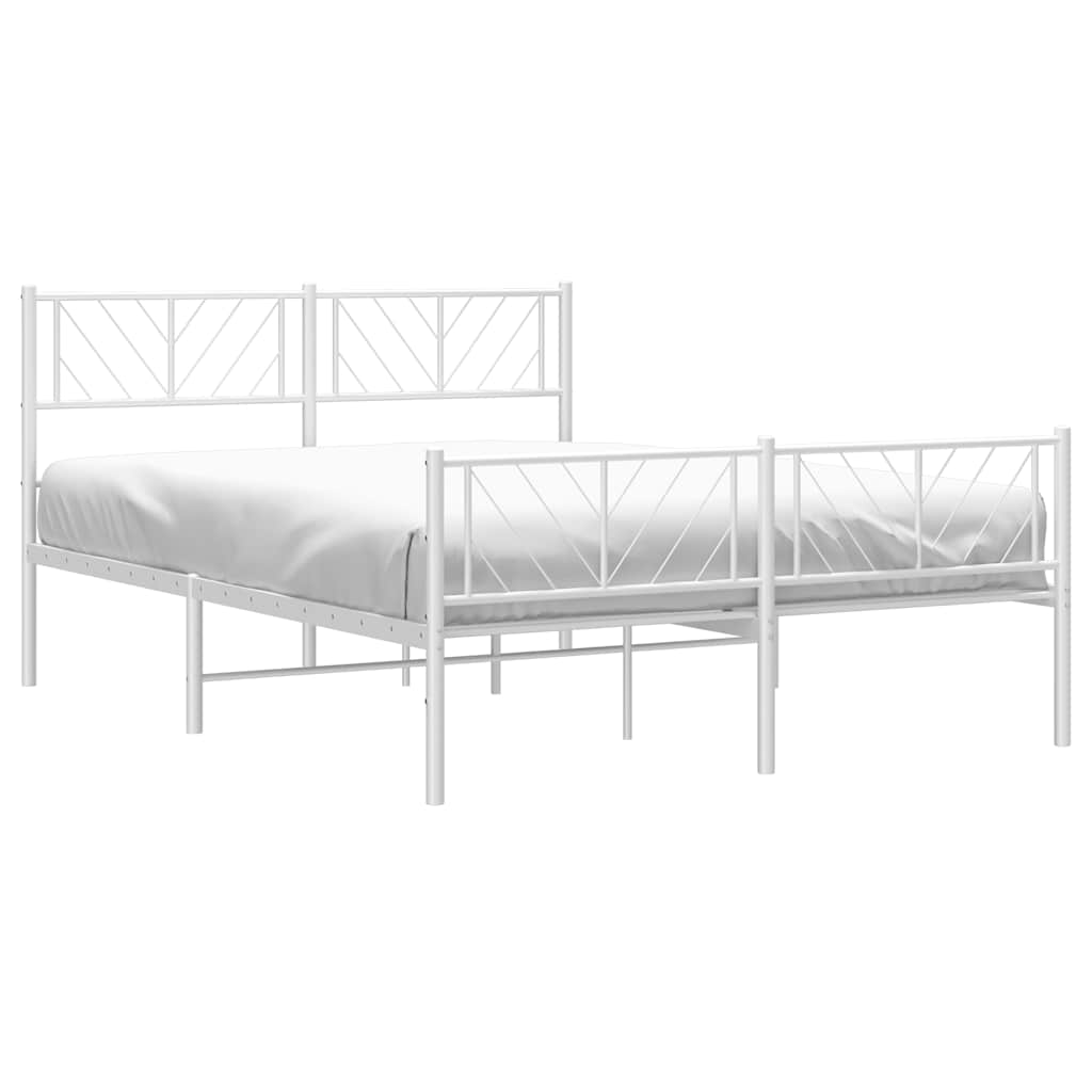 Metal Bed Frame without Mattress with Footboard White 135x190cm