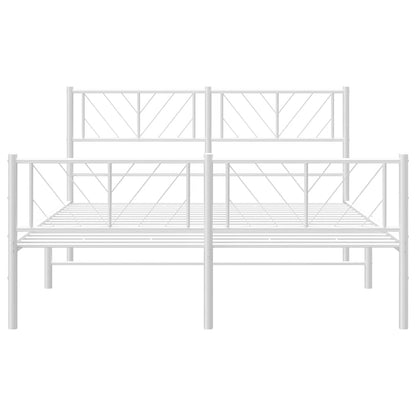 Metal Bed Frame without Mattress with Footboard White 135x190cm