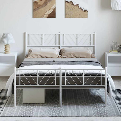 Metal Bed Frame without Mattress with Footboard White 135x190cm