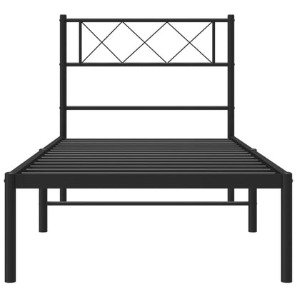 Metal Bed Frame without Mattress with Headboard Black 75x190cm