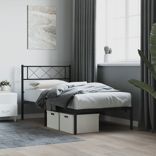 Metal Bed Frame without Mattress with Headboard Black 107x203cm
