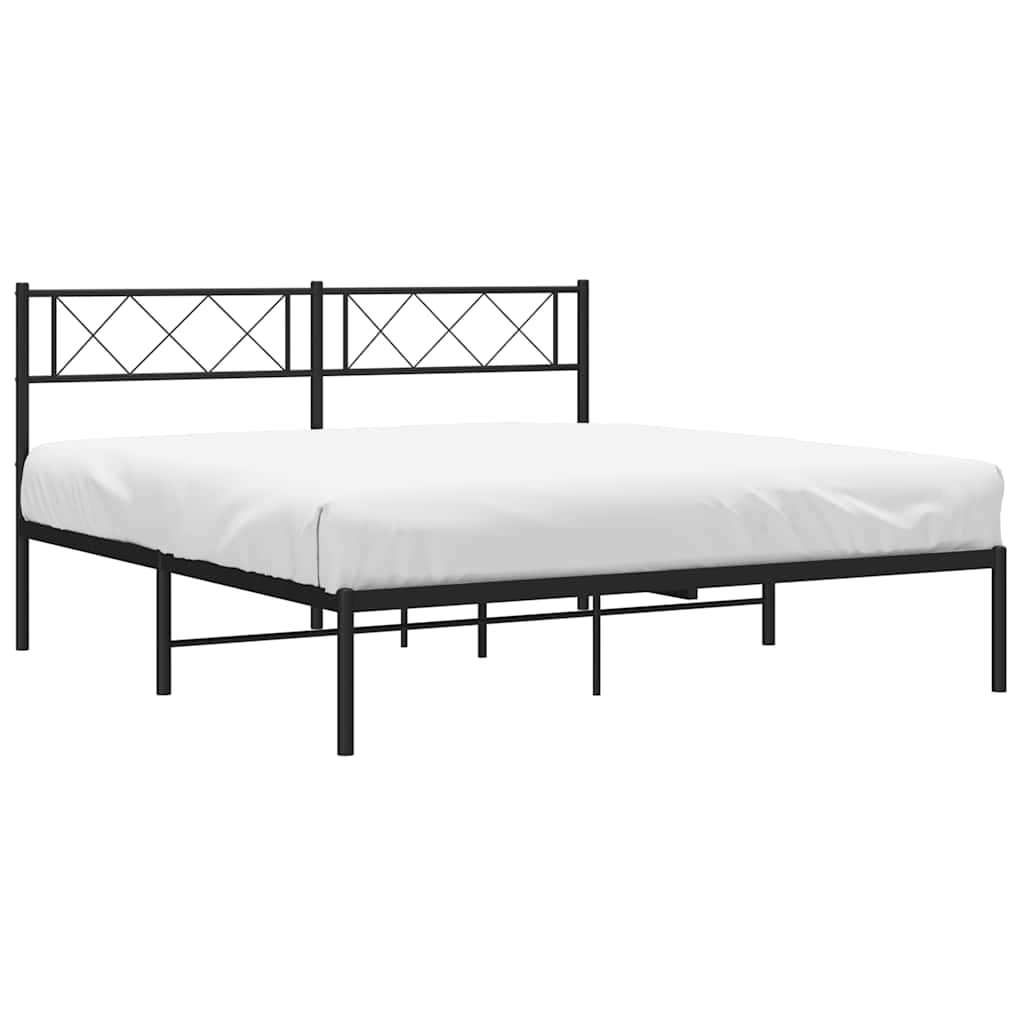 Metal Bed Frame without Mattress with Headboard Black 135x190cm
