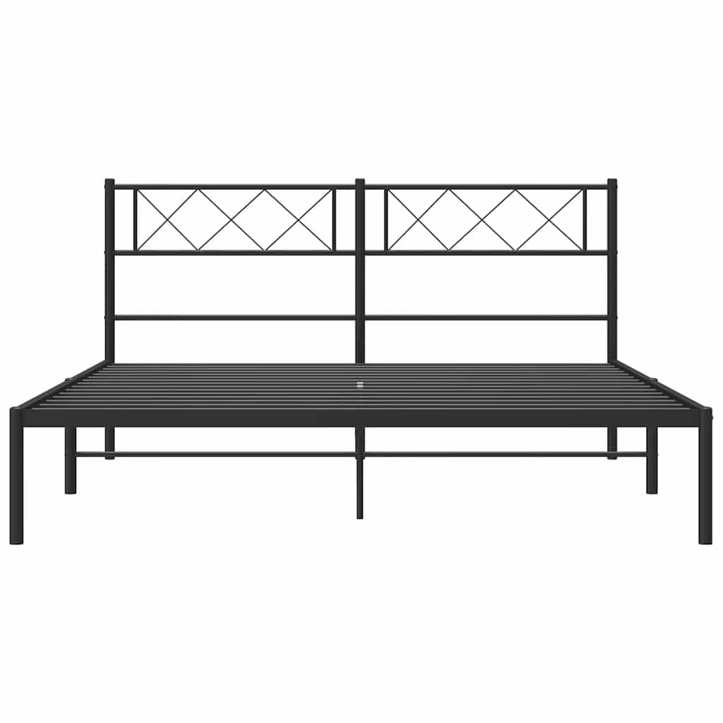 Metal Bed Frame without Mattress with Headboard Black 135x190cm