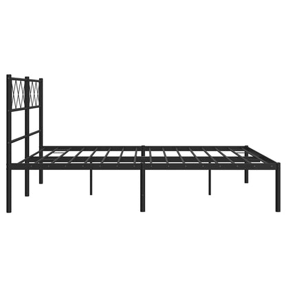 Metal Bed Frame without Mattress with Headboard Black 135x190cm
