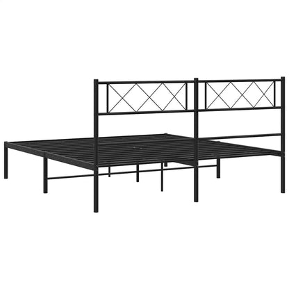Metal Bed Frame without Mattress with Headboard Black 135x190cm