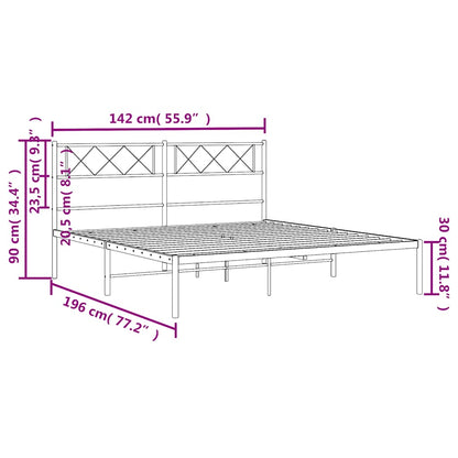 Metal Bed Frame without Mattress with Headboard Black 135x190cm