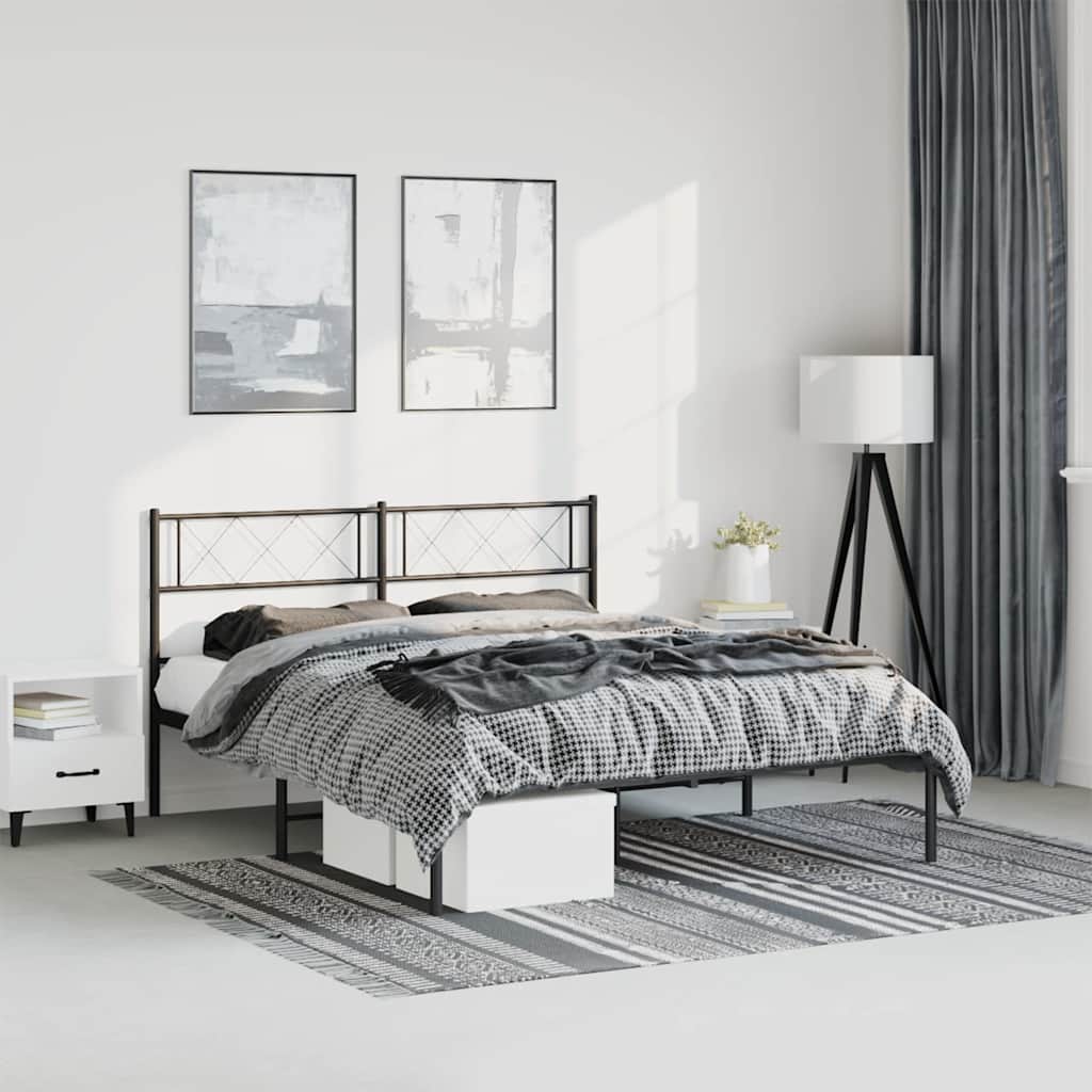 Metal Bed Frame without Mattress with Headboard Black 135x190cm