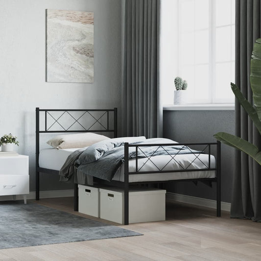 Metal Bed Frame without Mattress with Footboard Black 90x190cm