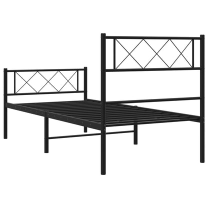 Metal Bed Frame without Mattress with Footboard Black 107x203cm