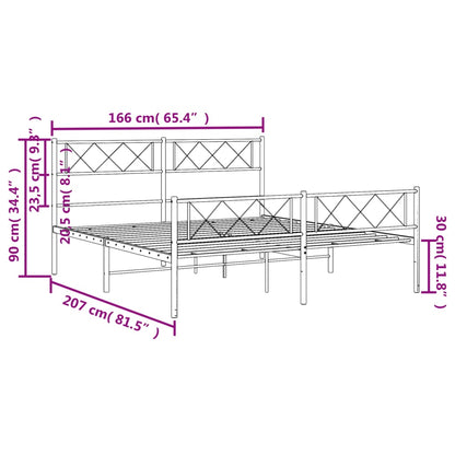 Metal Bed Frame without Mattress with Footboard Black 160x200cm