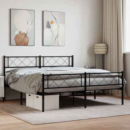 Metal Bed Frame without Mattress with Footboard Black 160x200cm