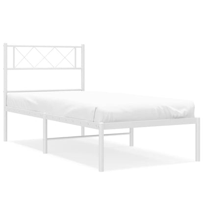 Metal Bed Frame without Mattress with Headboard White 75x190cm