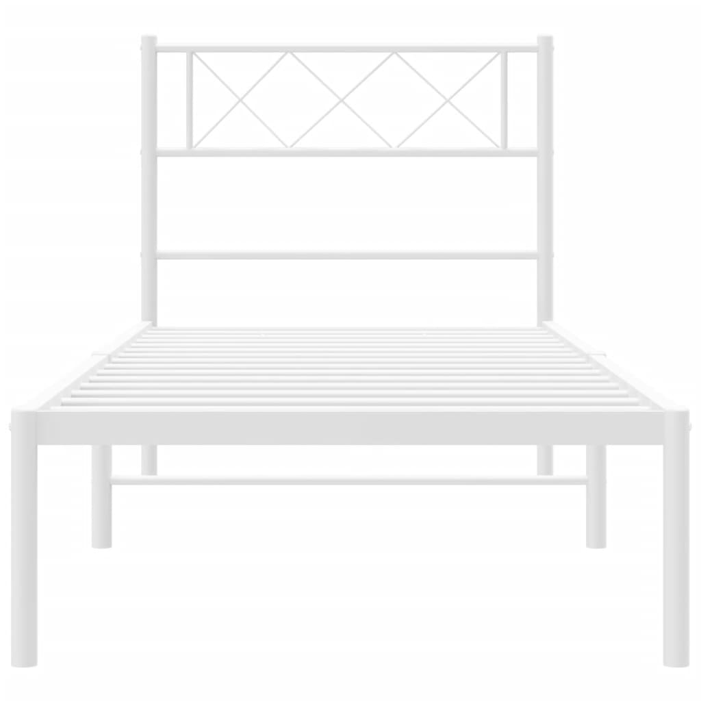 Metal Bed Frame without Mattress with Headboard White 75x190cm