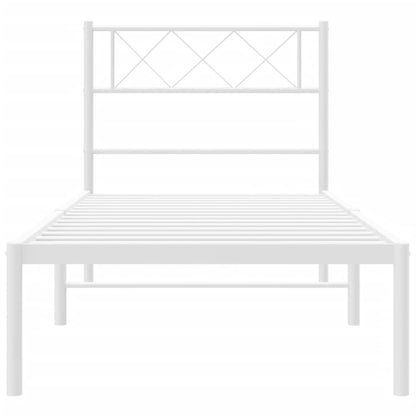 Metal Bed Frame without Mattress with Headboard White 75x190cm