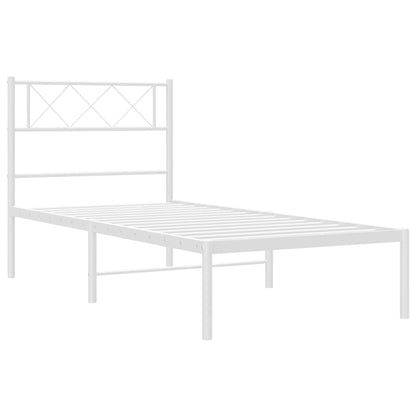 Metal Bed Frame without Mattress with Headboard White 90x190cm