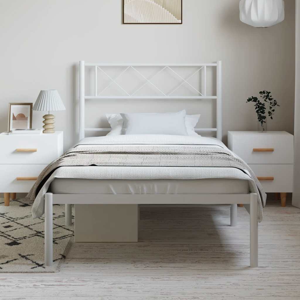 Metal Bed Frame without Mattress with Headboard White 100x190cm