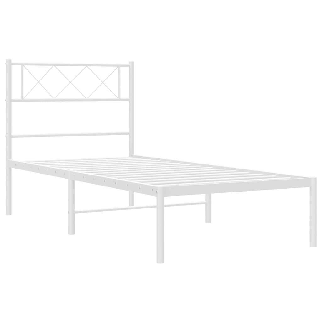 Metal Bed Frame without Mattress with Headboard White 100x190cm
