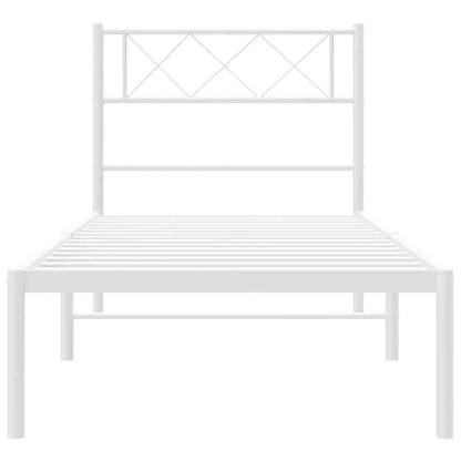 Metal Bed Frame without Mattress with Headboard White 100x190cm